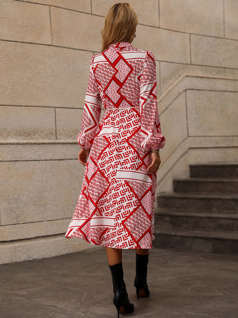 Printed Long Sleeve Midi Dress