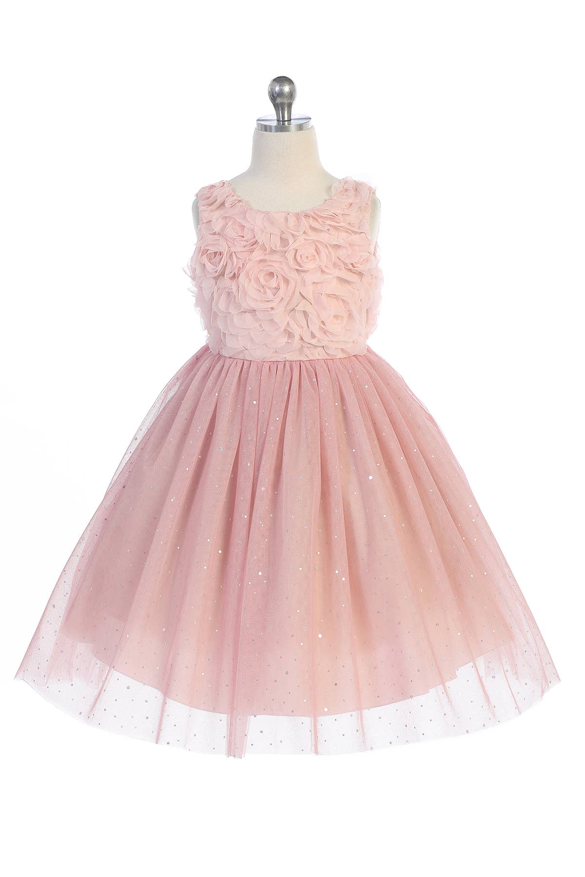 Dusty Rose - 3D Ruffle Glitter Tulle Skirt Dress
