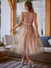 Lace Ruffle Shoulder Mesh Dress