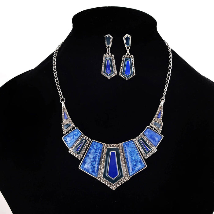 AJS Blue & Silver Necklace Set