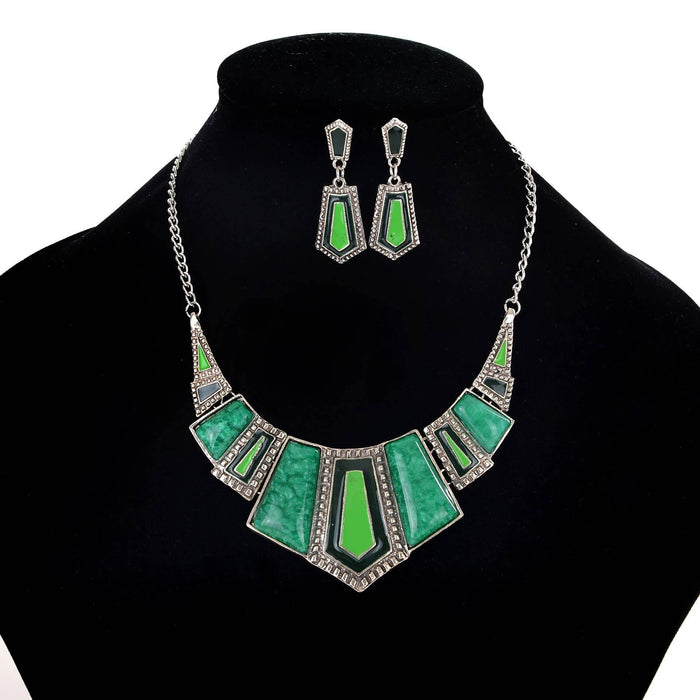 AJS Green & Silver Necklace Set