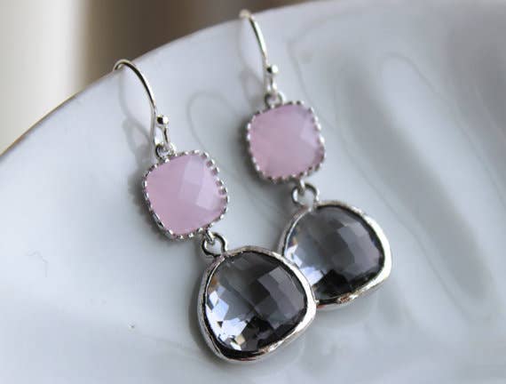 Charcoal Gray Earrings Pink Earring