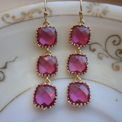 Fuchsia Earrings Hot Pink Gold
