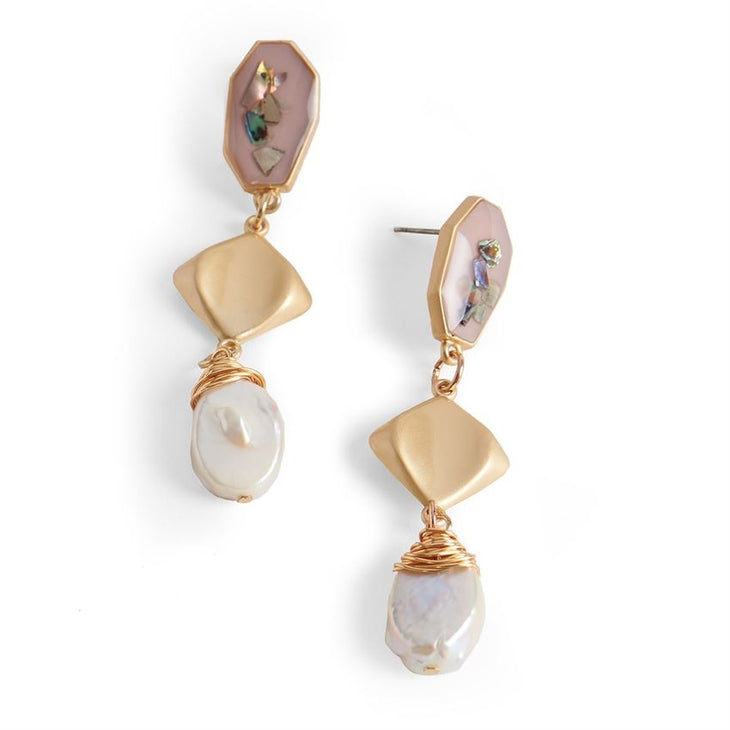 Lighten Up Pearl Earrings- Matte Gold