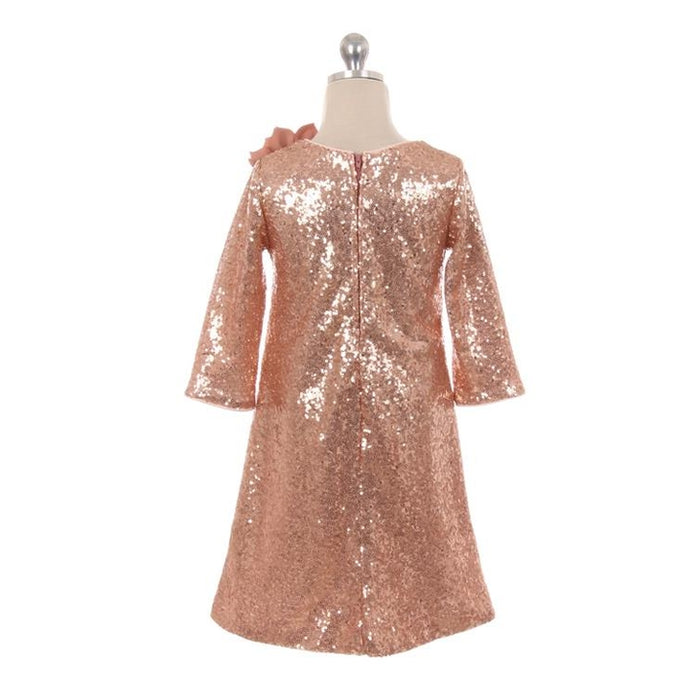 Rose Gold 3/4 sleeve Sequin Dress