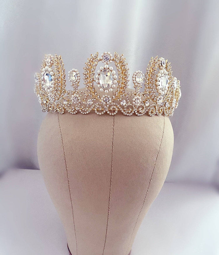 Gold Victorian Inspired Crown, rhinestones only no pearls