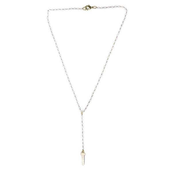 White Crystal Cross Lariat Necklace