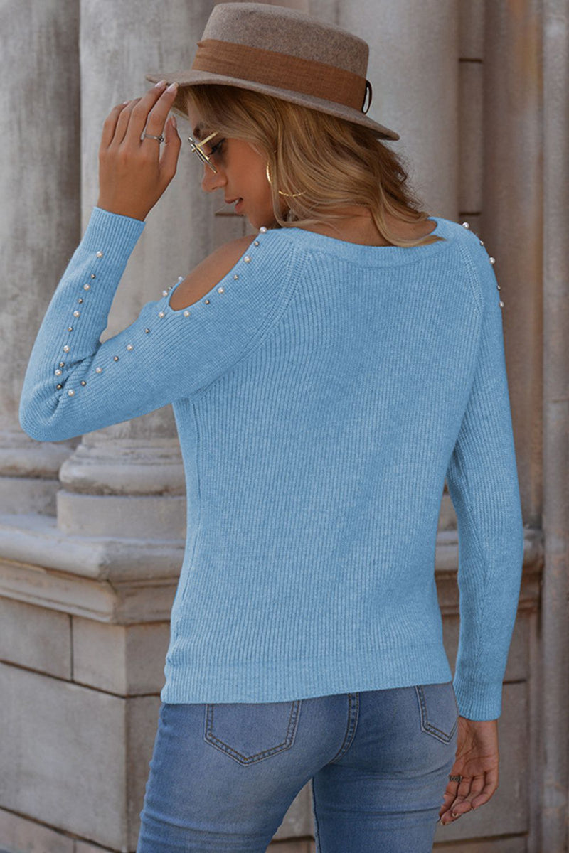 Round Neck Cold Shoulder Long Sleeve Sweater