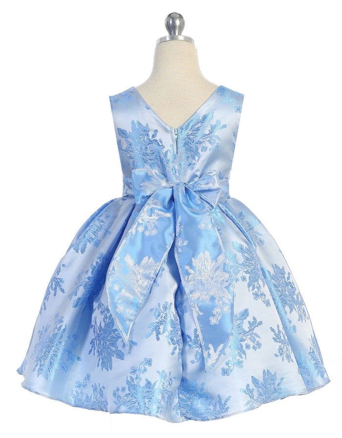 Ellie Kids - Aqua Double Bow Floral Jacquard Dress