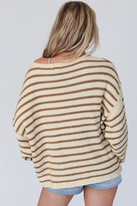 Boat Neck Long Sleeve Striped Sweater
