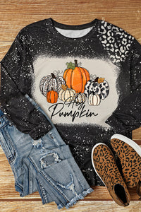 Round Neck Long Sleeve Pumpkin Graphic T-Shirt